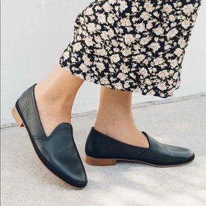Soludos Black Leather Slip On Loafers